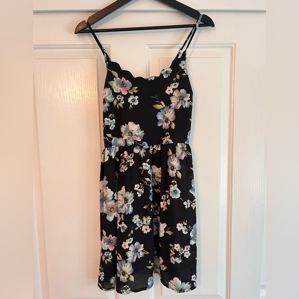 Xhilaration Black Floral Smocked Dress